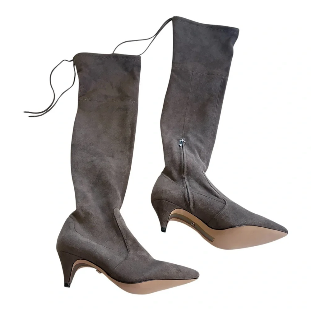 Sam Edleman Kristie Pointed Toe Kitten Heel Taupe Over The Knee Boots Size 8